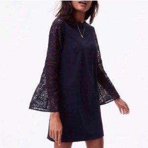 Loft Navy Blue Lace Bell Sleeve Dress